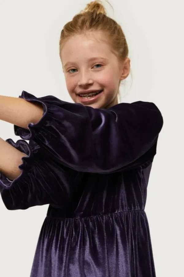 Vestido corto de niña de terciopelo morado-MINI Outlet