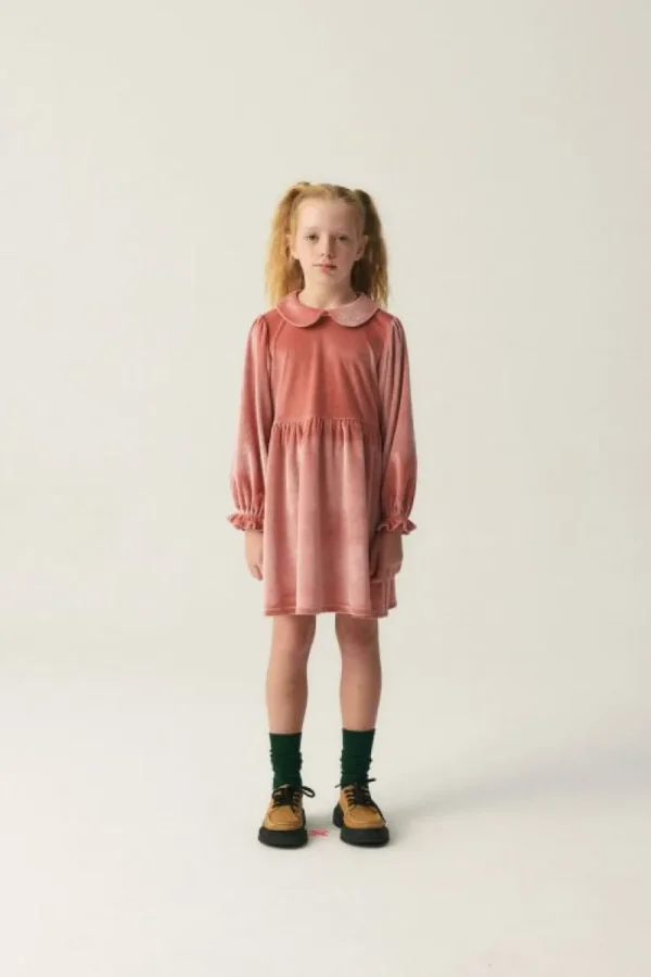 Vestido corto de niña en terciopelo rosa-MINI Best Sale