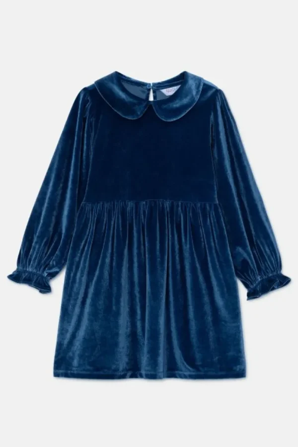 Vestido corto de niña en terciopelo azul-MINI Clearance