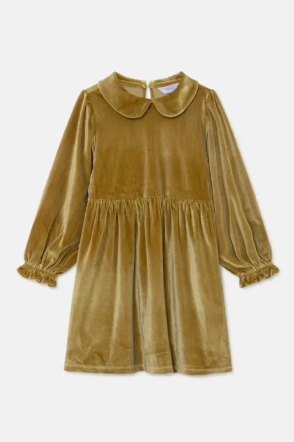 Vestido corto de niña en terciopelo amarillo-MINI New
