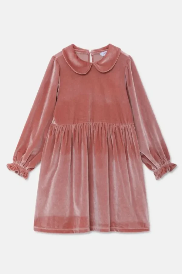 Vestido corto de niña en terciopelo rosa-MINI Best Sale