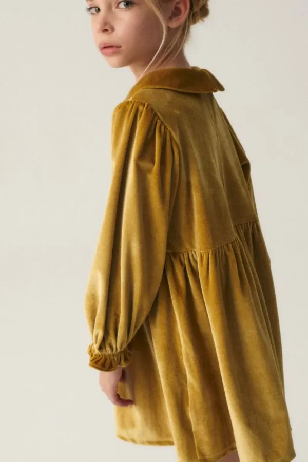 Vestido corto de niña en terciopelo amarillo-MINI New
