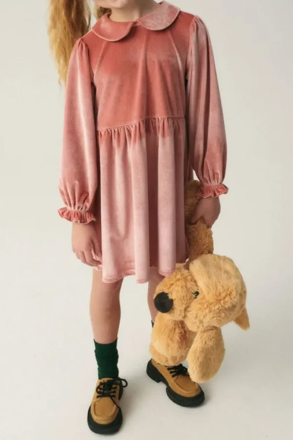 Vestido corto de niña en terciopelo rosa-MINI Best Sale