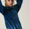 Vestido corto de niña en terciopelo azul-MINI Clearance