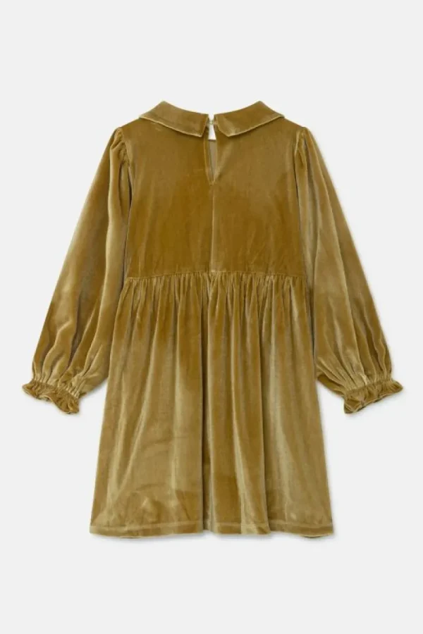Vestido corto de niña en terciopelo amarillo-MINI New