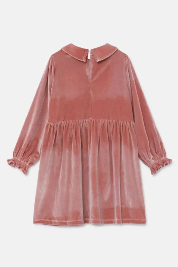 Vestido corto de niña en terciopelo rosa-MINI Best Sale