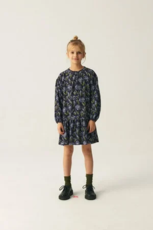 Vestido corto de niña en viscosa LENZING™ ECOVERO™ con estampado floral azul-MINI New