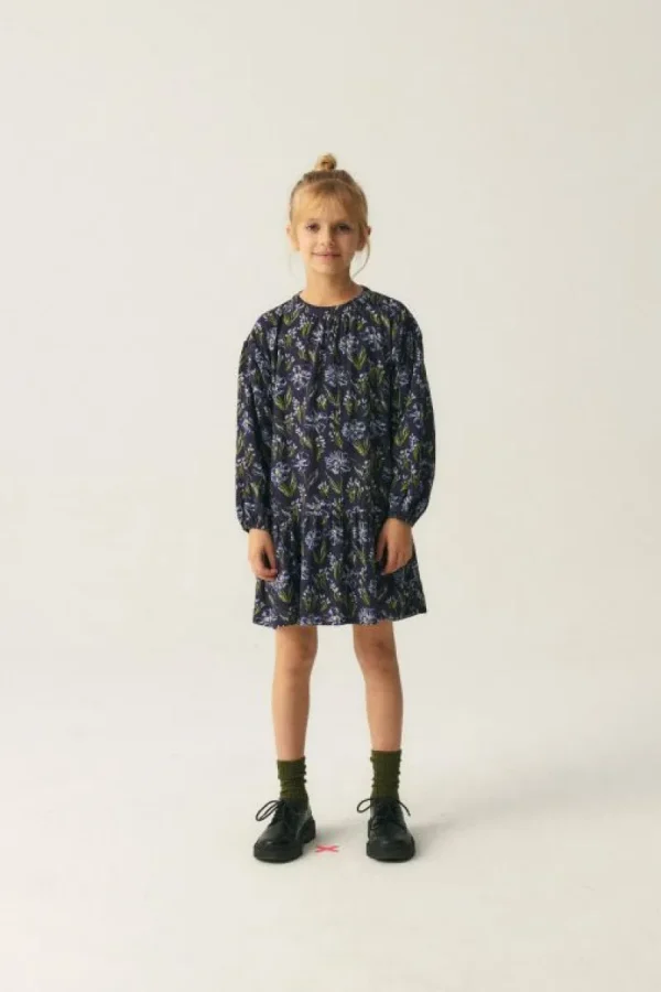 Vestido corto de niña en viscosa LENZING™ ECOVERO™ con estampado floral azul-MINI New