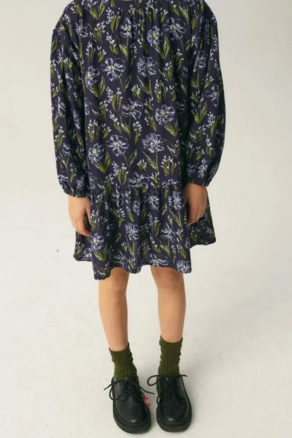 Vestido corto de niña en viscosa LENZING™ ECOVERO™ con estampado floral azul-MINI New