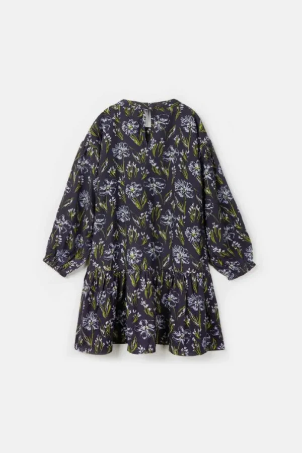 Vestido corto de niña en viscosa LENZING™ ECOVERO™ con estampado floral azul-MINI New