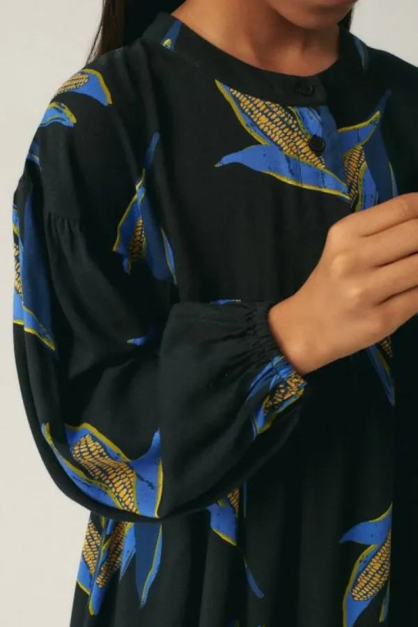 Vestido corto de niña en viscosa LENZING™ ECOVERO™ con estampado de mazorcas-MINI Store