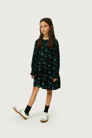 Vestido corto de niña estampado de corazones verdes-MINI Best Sale