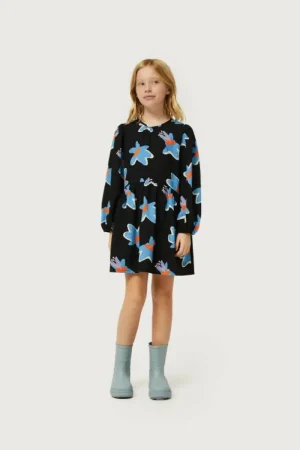 Vestido corto de niña estampado floral Calatea negro-MINI New