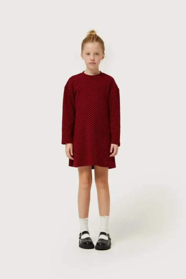 Vestido corto de niña estampado jacquard rojo-MINI Flash Sale