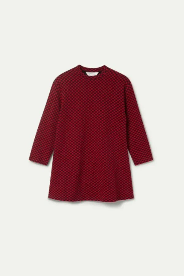 Vestido corto de niña estampado jacquard rojo-MINI Flash Sale