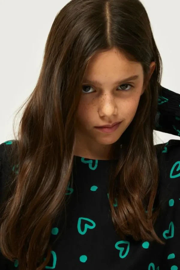 Vestido corto de niña estampado de corazones verdes-MINI Best Sale