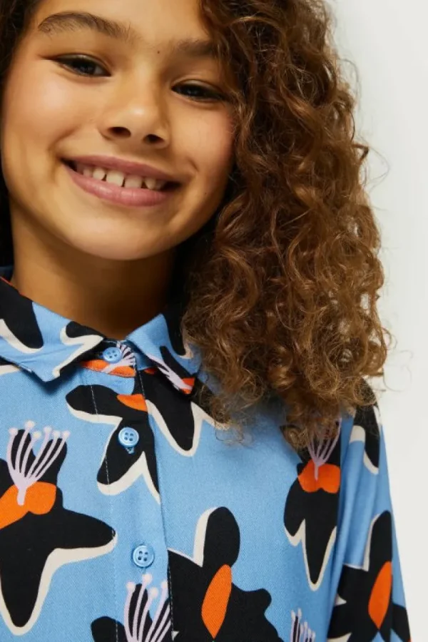 Vestido corto de niña estampado floral Calatea azul-MINI Sale