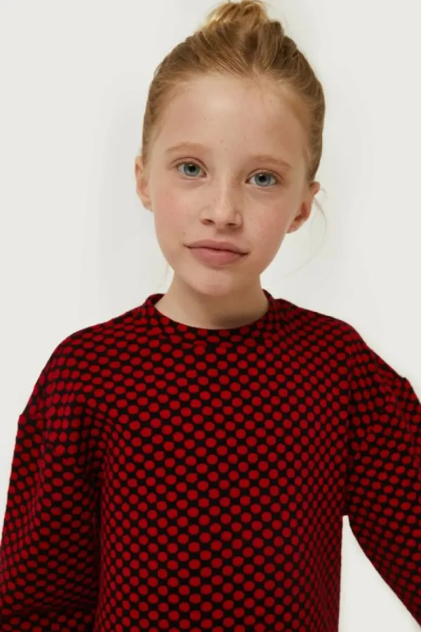 Vestido corto de niña estampado jacquard rojo-MINI Flash Sale