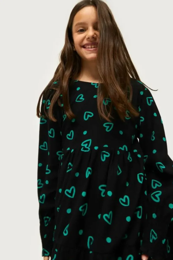 Vestido corto de niña estampado de corazones verdes-MINI Best Sale