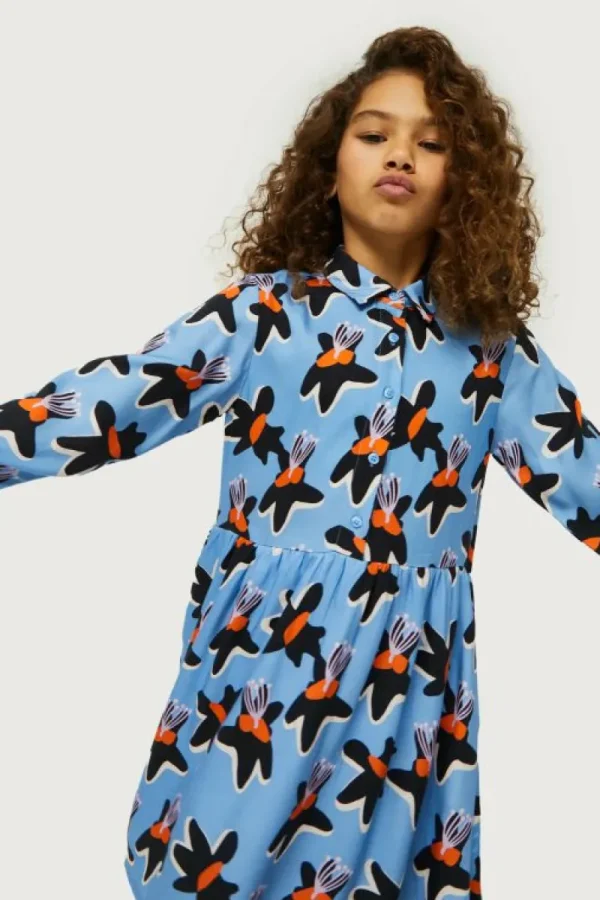 Vestido corto de niña estampado floral Calatea azul-MINI Sale