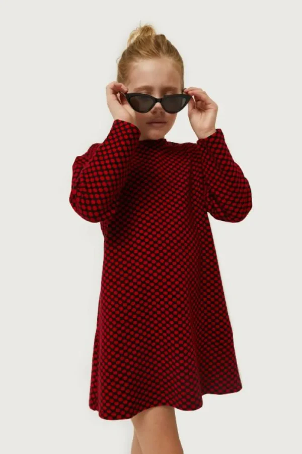 Vestido corto de niña estampado jacquard rojo-MINI Flash Sale