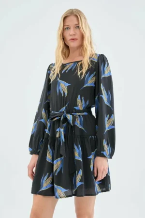 Vestido corto en viscosa LENZING™ ECOVERO™ con estampado de mazorca-COMPAÑIAFANTASTICA Discount