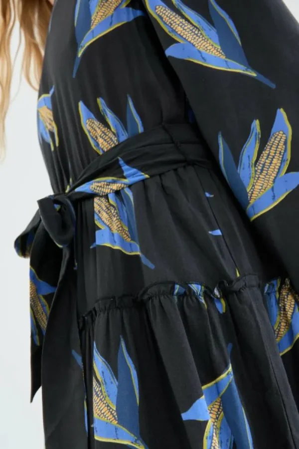 Vestido corto en viscosa LENZING™ ECOVERO™ con estampado de mazorca-COMPAÑIAFANTASTICA Discount