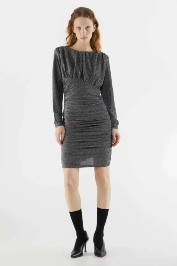 Vestido corto fruncido en hilo de lúrex plateado-COMPAÑIAFANTASTICA Cheap