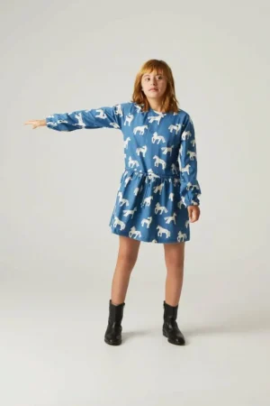 Vestido de niña de algodón con estampado de caballos-MINI Flash Sale