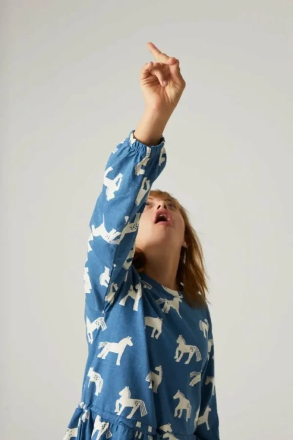 Vestido de niña de algodón con estampado de caballos-MINI Flash Sale