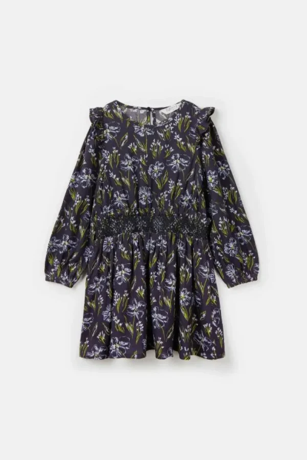 Vestido de niña en viscosa LENZING™ ECOVERO™ con estampado floral azul-MINI Outlet