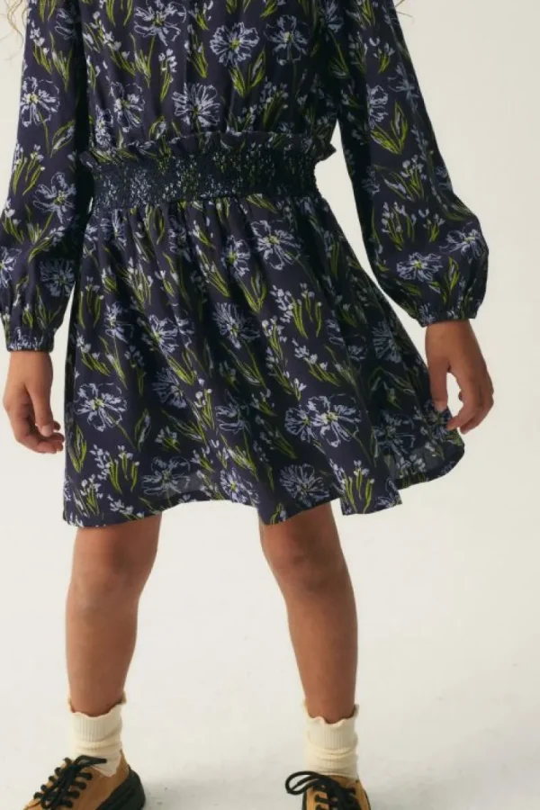 Vestido de niña en viscosa LENZING™ ECOVERO™ con estampado floral azul-MINI Outlet