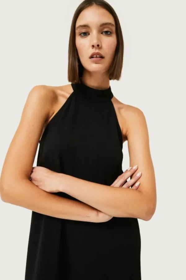 Vestido halter con flecos negro-COMPAÑIAFANTASTICA Shop