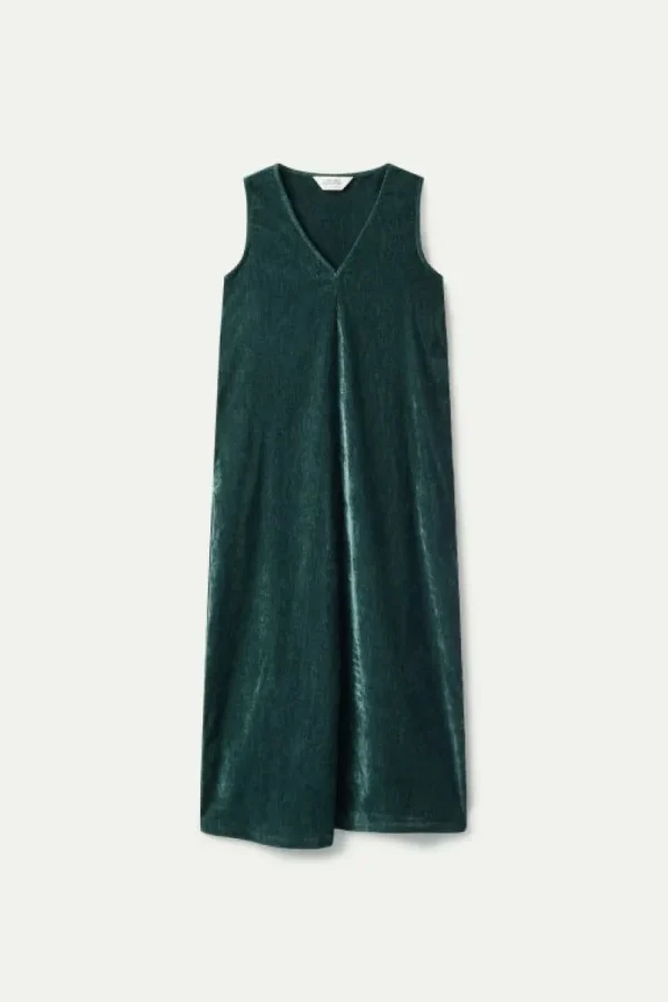 Vestido largo de chenilla verde-COMPAÑIAFANTASTICA New