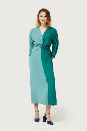 Vestido largo drapeado verde y azul-COMPAÑIAFANTASTICA Best