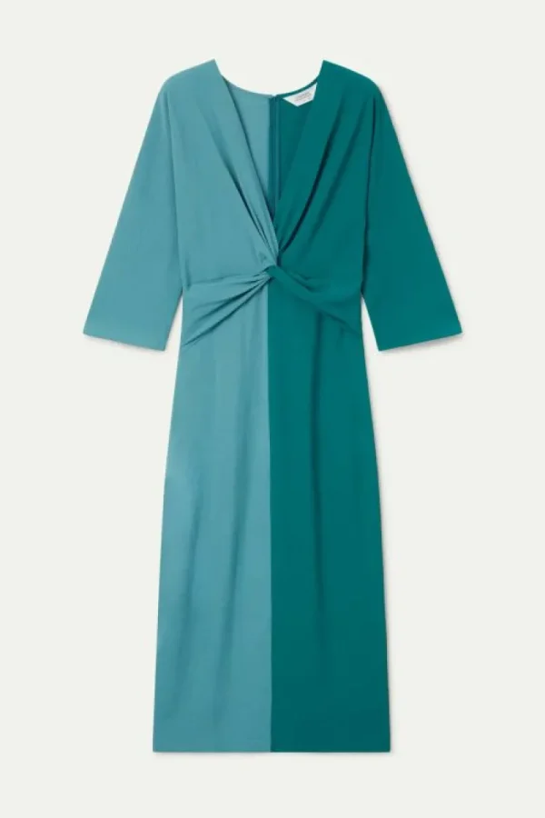 Vestido largo drapeado verde y azul-COMPAÑIAFANTASTICA Best