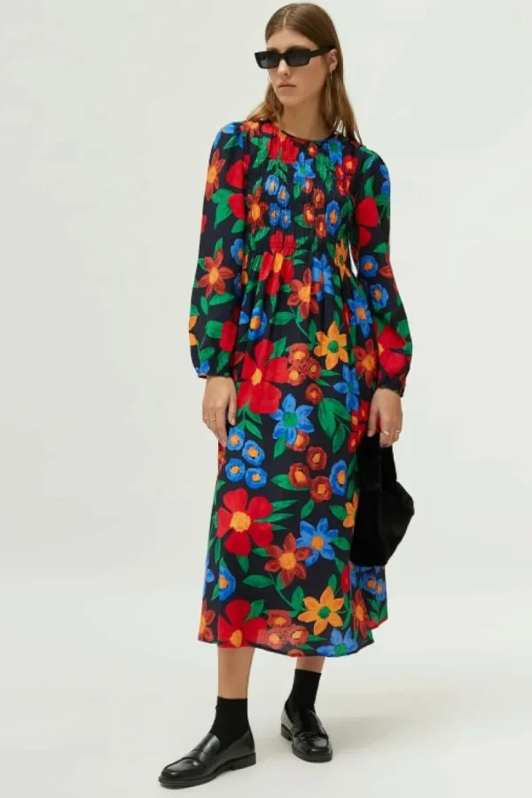 Vestido largo estampado floral multicolor-COMPAÑIAFANTASTICA Clearance