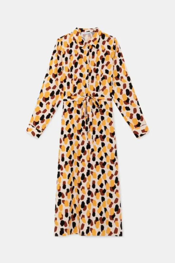 Vestido midi camisero con estampado de lunares-COMPAÑIAFANTASTICA Online