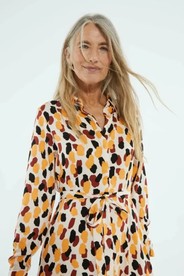 Vestido midi camisero con estampado de lunares-COMPAÑIAFANTASTICA Online