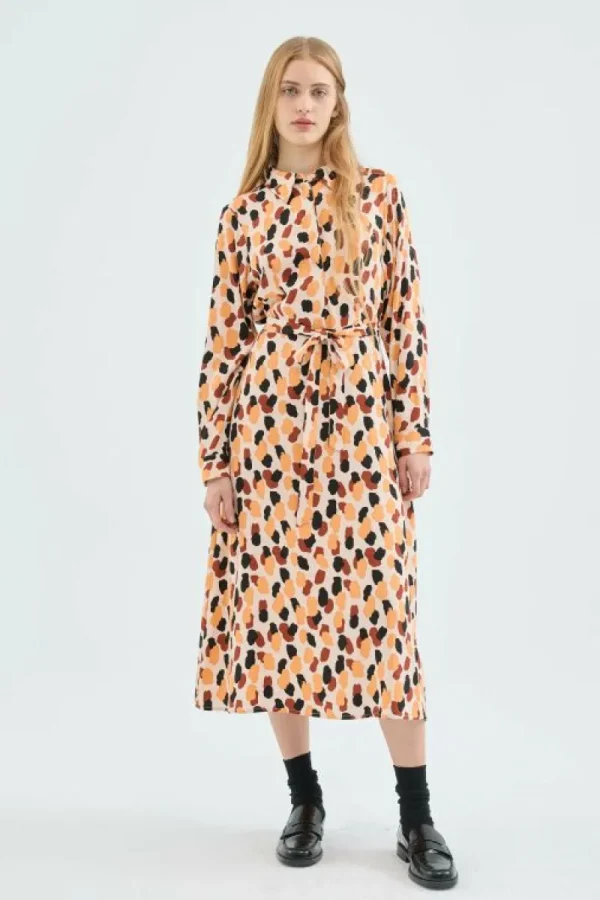 Vestido midi camisero con estampado de lunares-COMPAÑIAFANTASTICA Online