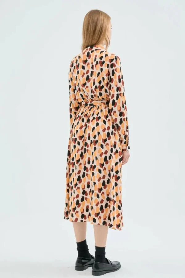 Vestido midi camisero con estampado de lunares-COMPAÑIAFANTASTICA Online
