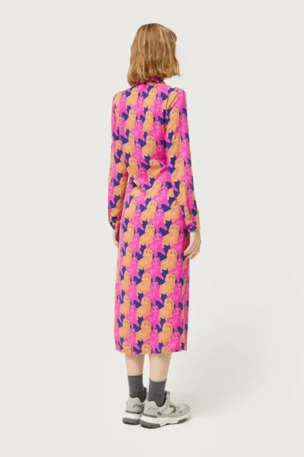 Vestido midi camisero con estampado de gatos-COMPAÑIAFANTASTICA Cheap