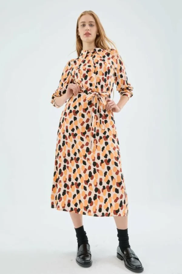 Vestido midi camisero con estampado de lunares-COMPAÑIAFANTASTICA Online
