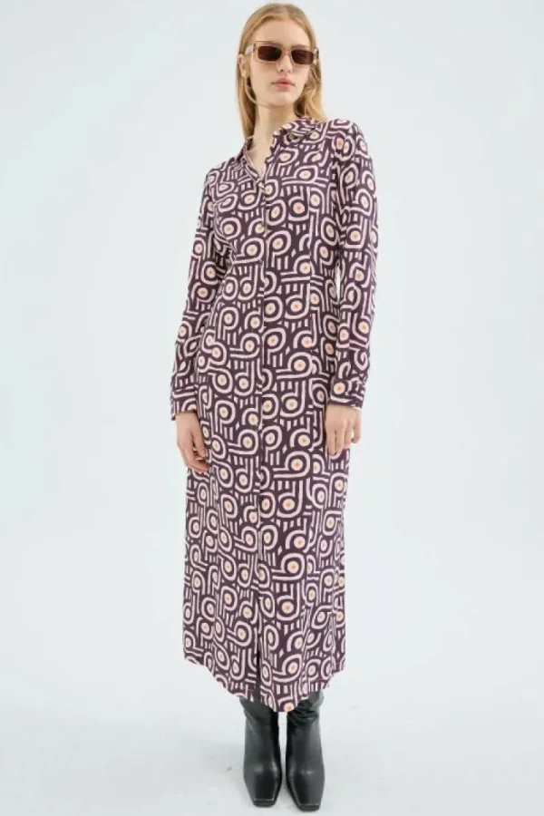 Vestido midi camisero con estampado geométrico retro-COMPAÑIAFANTASTICA Discount