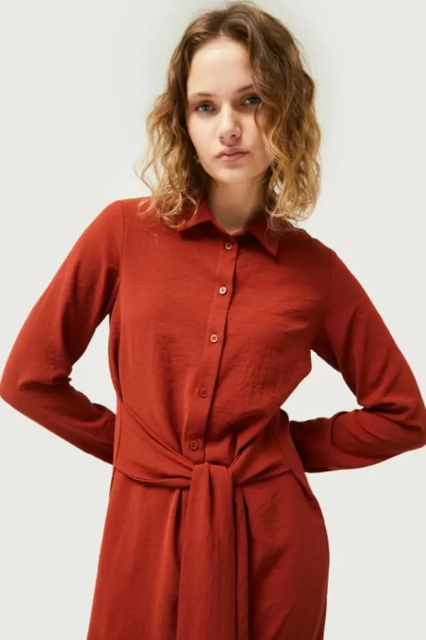 Vestido midi camisero marrón-COMPAÑIAFANTASTICA Discount