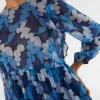 Vestido midi con volantes y estampado abstracto azul-COMPAÑIAFANTASTICA Best Sale