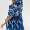 Vestido midi con volantes y estampado abstracto azul-COMPAÑIAFANTASTICA Best Sale