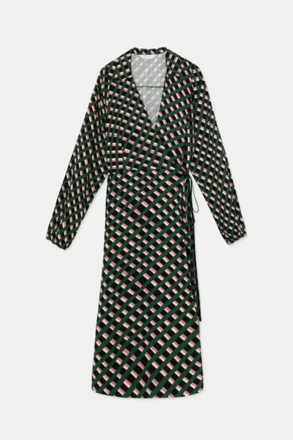 Vestido midi cruzado con estampado geométrico-COMPAÑIAFANTASTICA Online