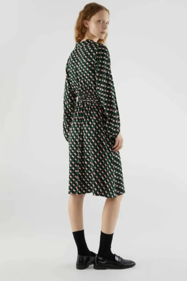 Vestido midi cruzado con estampado geométrico-COMPAÑIAFANTASTICA Online