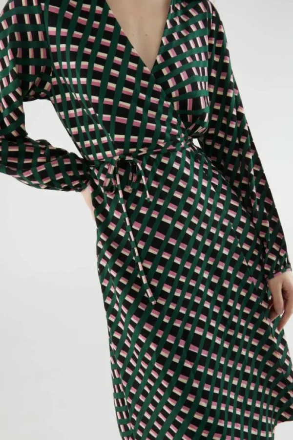 Vestido midi cruzado con estampado geométrico-COMPAÑIAFANTASTICA Online